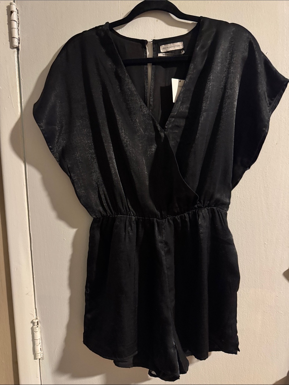 Urban Outfitters Black Satin Romper with V-Neck